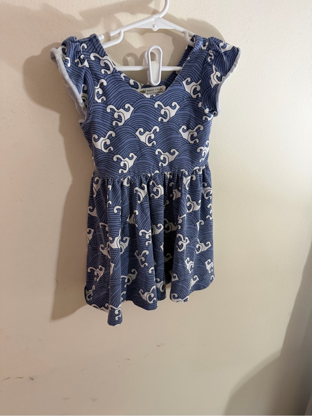 Monica + Andy Size 2t Navy Wave-Print Flutter Twirl Dress
